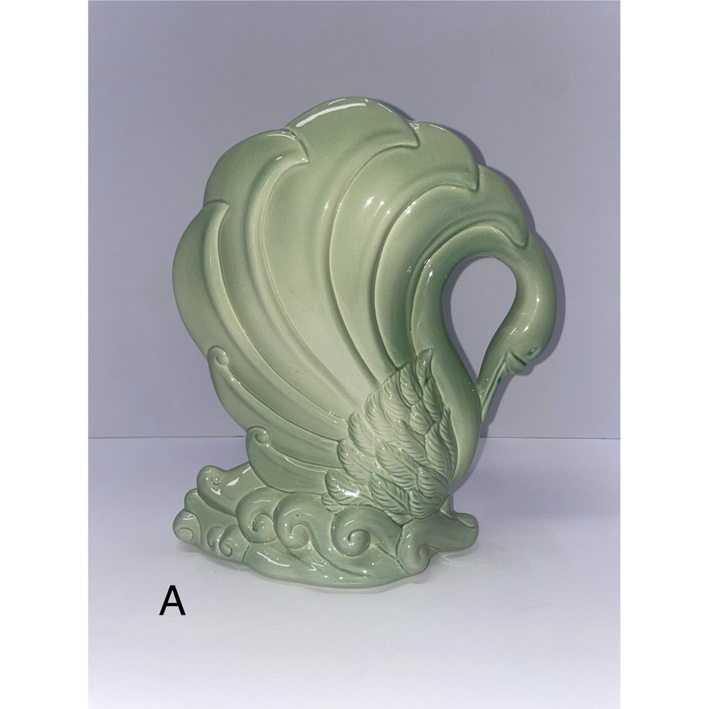 Vintage Mid-century Modern Sea Foam Green Swan Vase